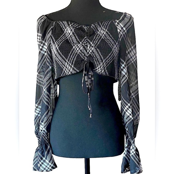 Almost Famous Dark Goth Plaid Off Shoulder Halter Top Women’s Size XL NWT - Picture 9 of 9